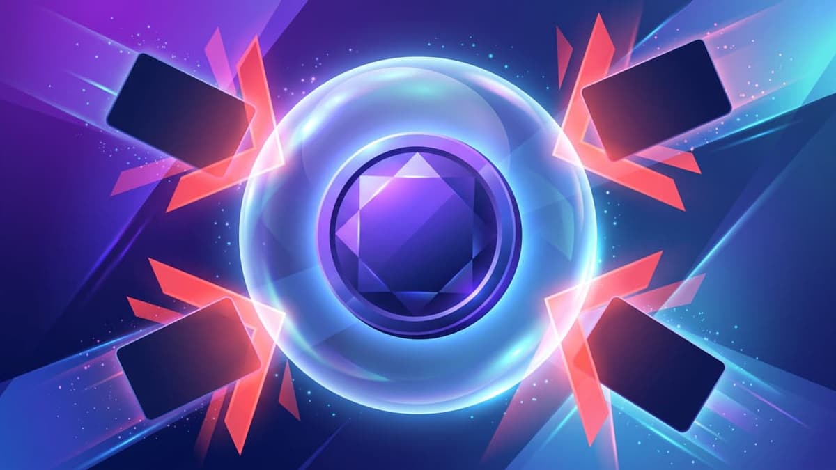 An original game-currency shield illustration warning against suspicious links